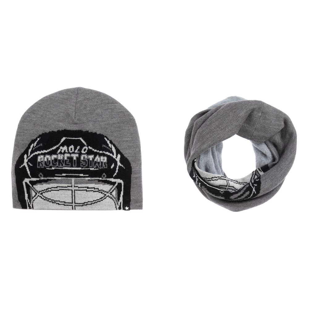 Molo Boys Teen Grey Snood & Hat Set In Grey