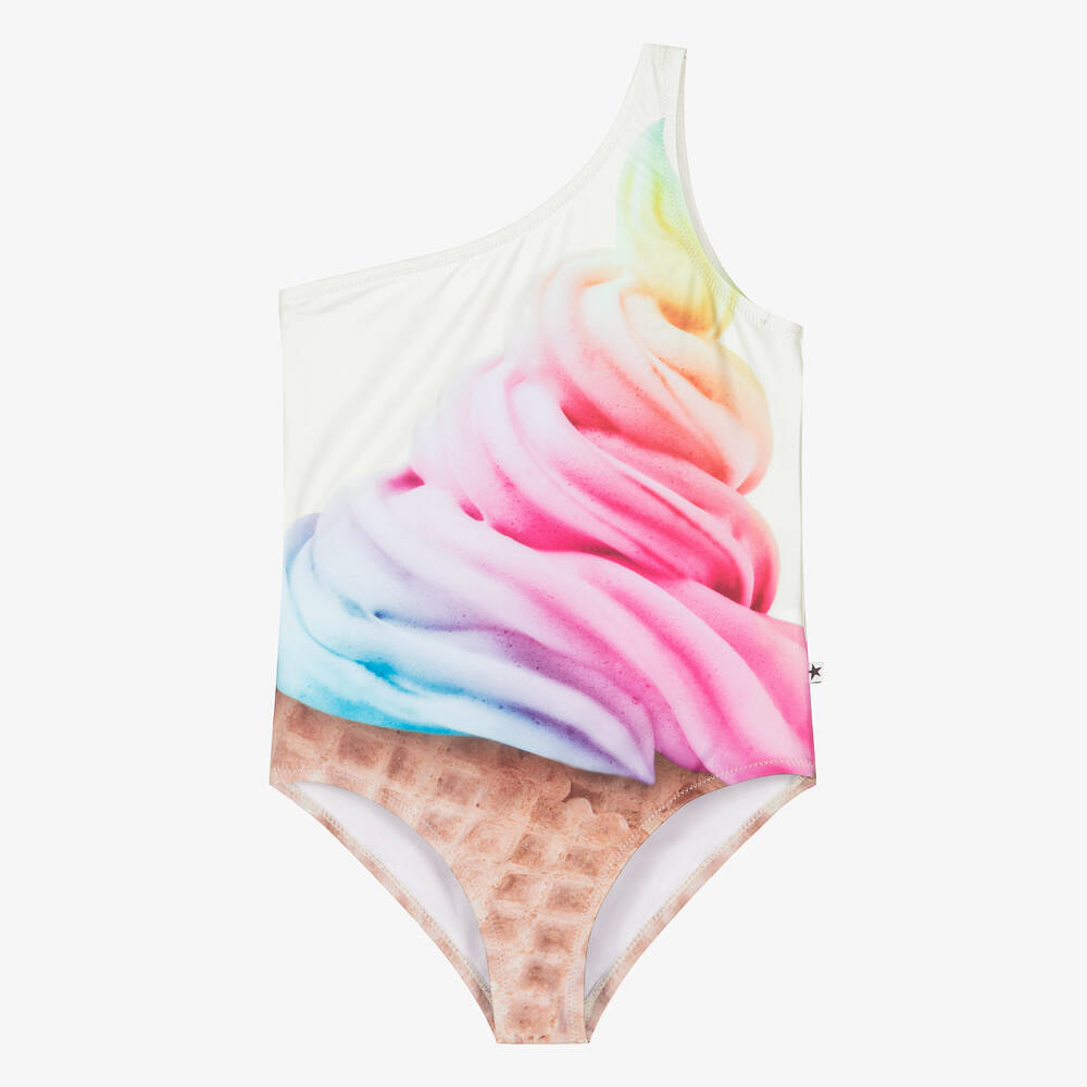Molo - Teen Ivory Asymmetric Ice Cream Swimsuit (UPF50+) | Childrensalon