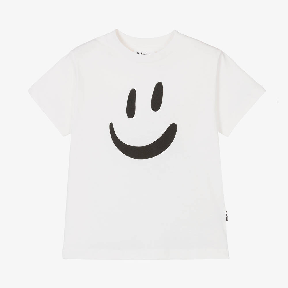 Molo - Белая футболка из органического хлопка со смайлом | Childrensalon