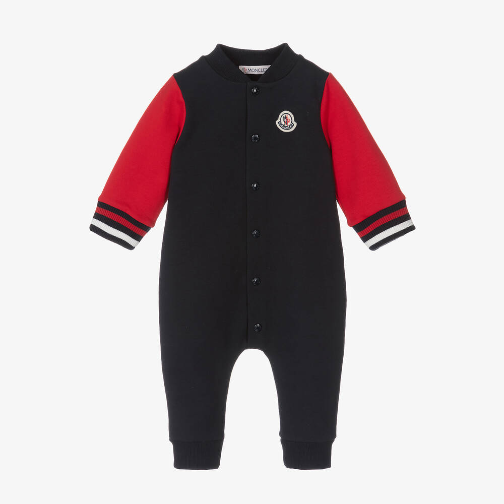 Moncler Enfant - Baby Boys Navy Blue Cotton Romper | Childrensalon