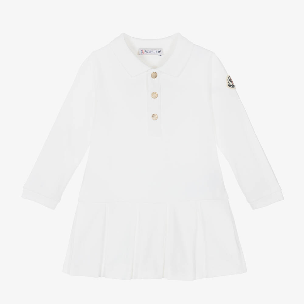 Moncler Enfant - Baby Girls Ivory Cotton Piqué Dress | Childrensalon