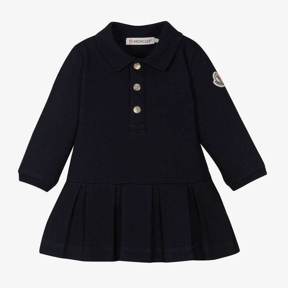 Moncler Enfant - Baby Girls Navy Blue Cotton Piqué Dress | Childrensalon