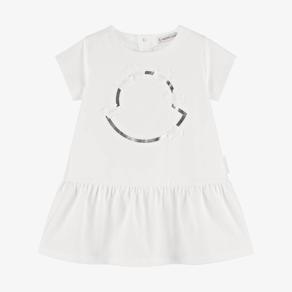 Moncler Enfant - Baby Girls White Cotton Dress | Childrensalon