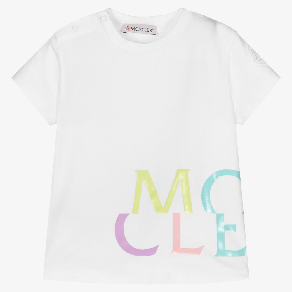 Moncler Enfant - Baby Girls White Logo T-Shirt | Childrensalon