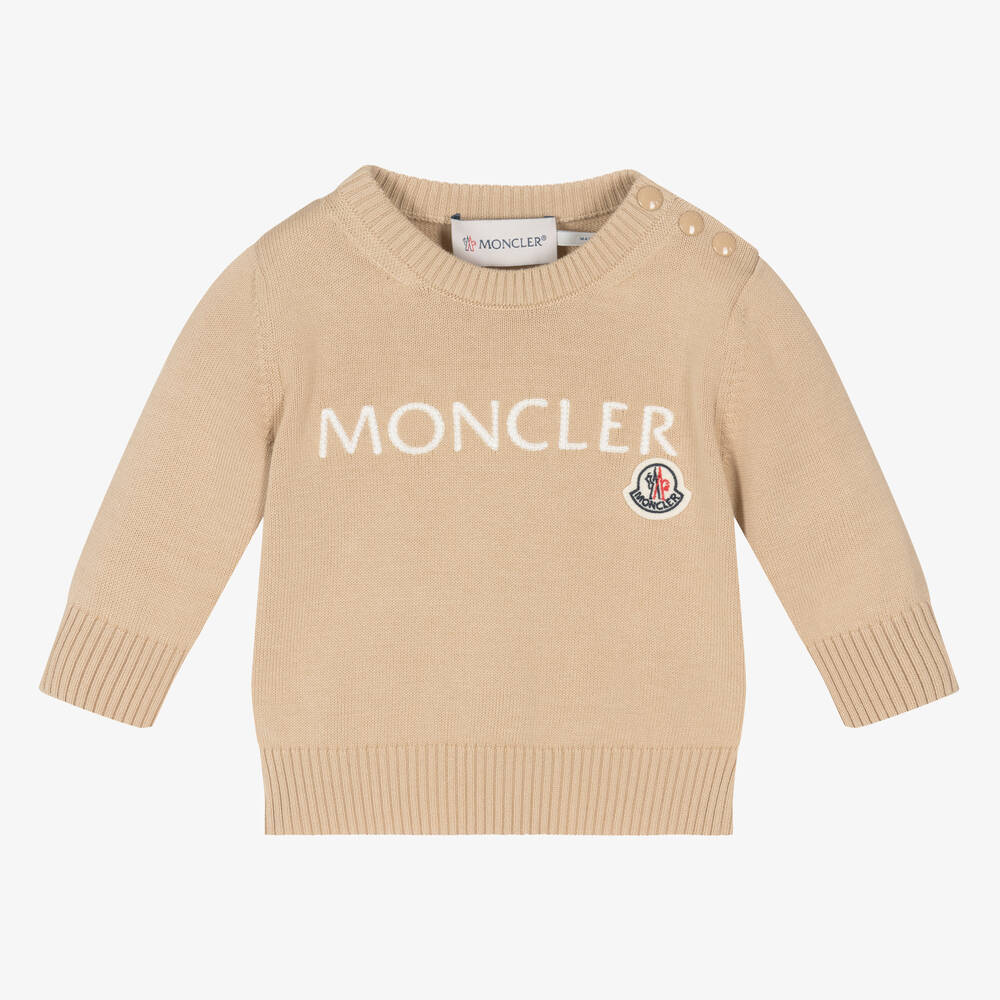 Moncler Enfant - كنزة قطن محبوك لون بيج للأطفال | Childrensalon