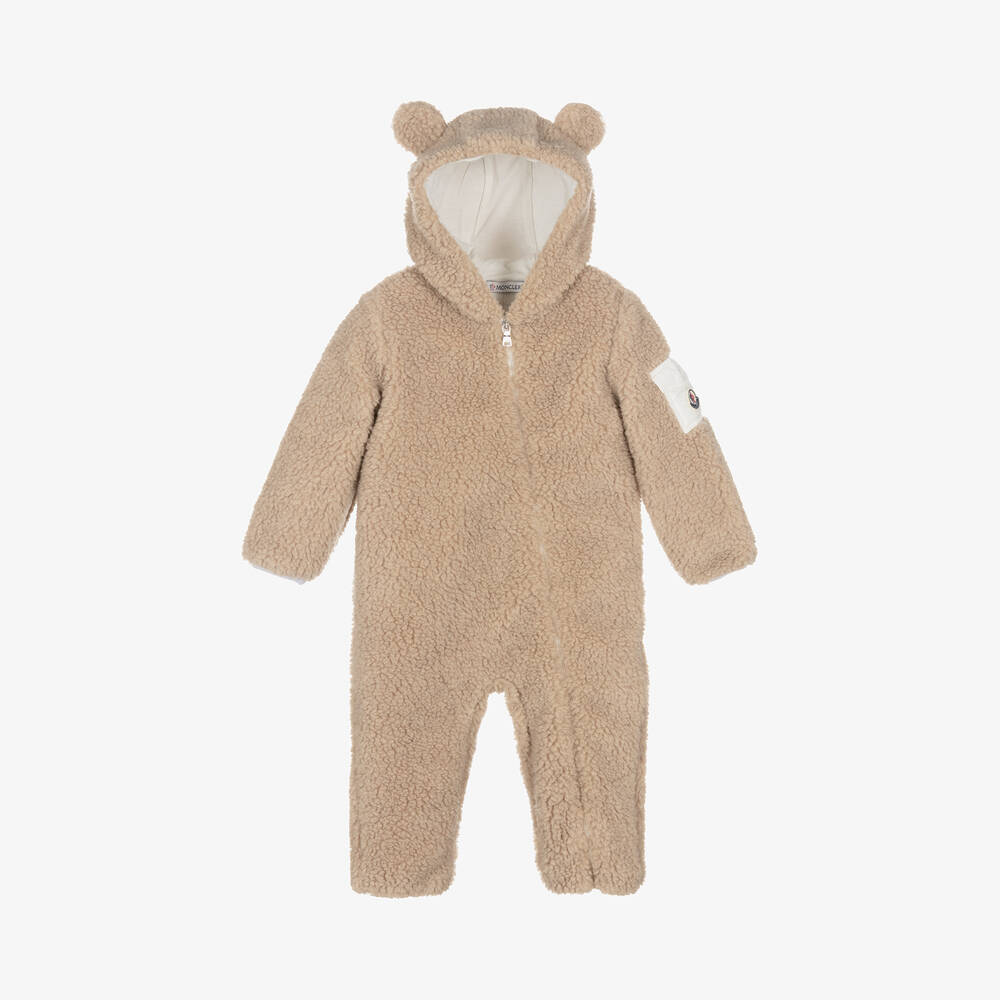 Moncler Enfant - Beige Teddy Fleece Pramsuit | Childrensalon