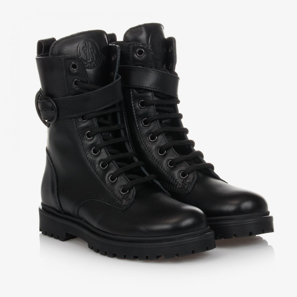 Moncler Enfant - Black Leather Ankle Boots | Childrensalon