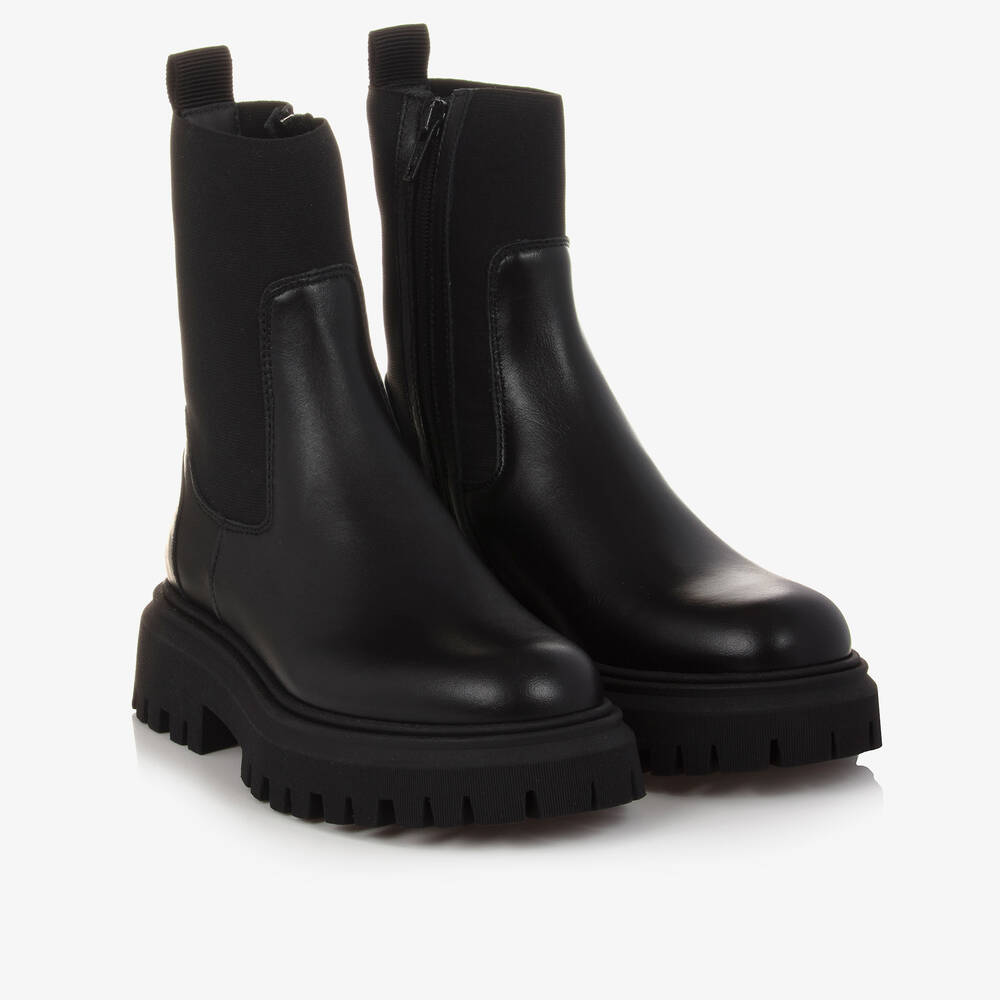 Moncler Enfant - Black Leather Chelsea Boots | Childrensalon