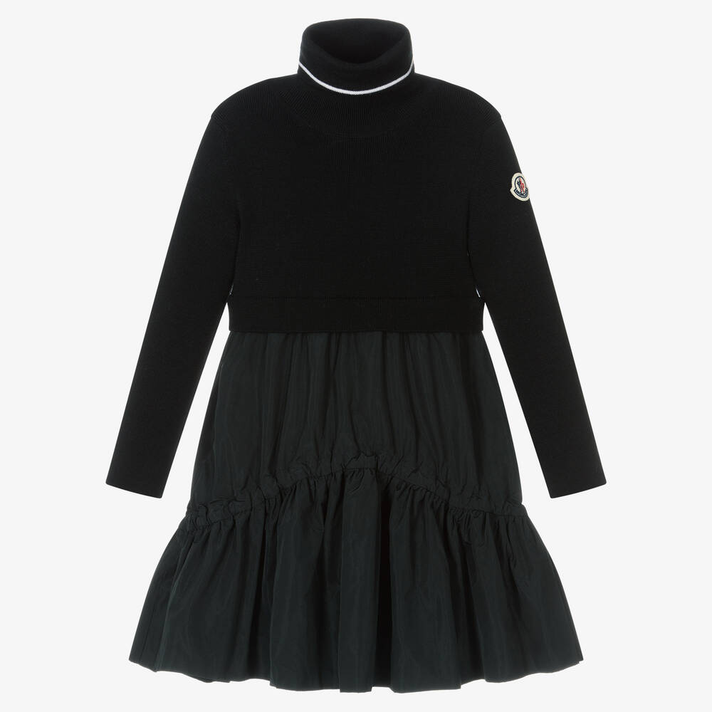 Moncler Enfant - فستان صوف وتافتا لون أسود | Childrensalon