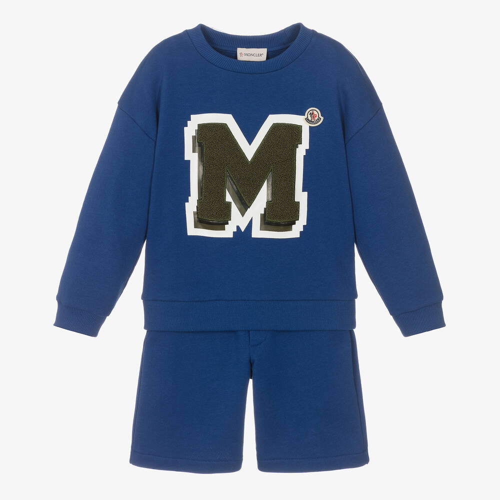 Moncler Enfant - Blue Cotton Logo Shorts Set | Childrensalon