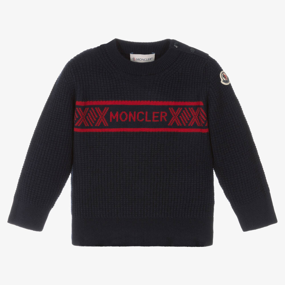Moncler Enfant - Blue Wool Knit Logo Sweater | Childrensalon