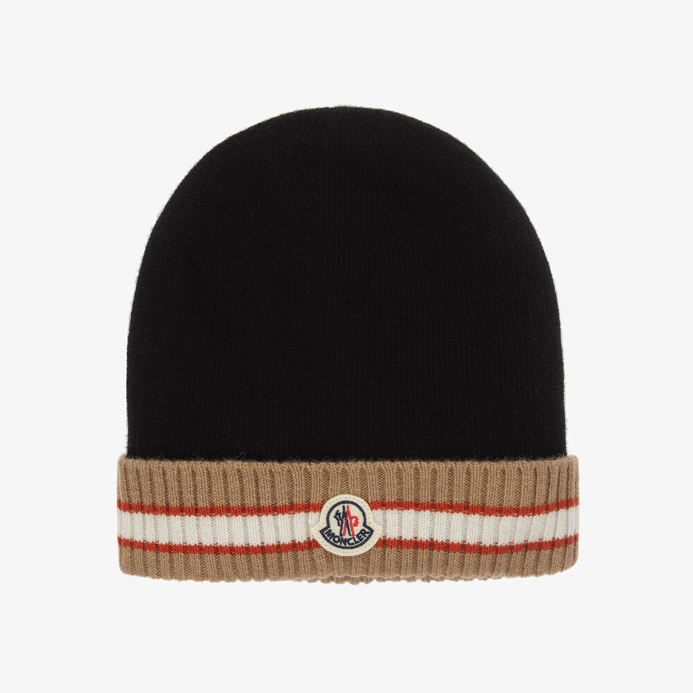 Moncler Enfant - Boys Black & Beige Wool Knit Hat | Childrensalon