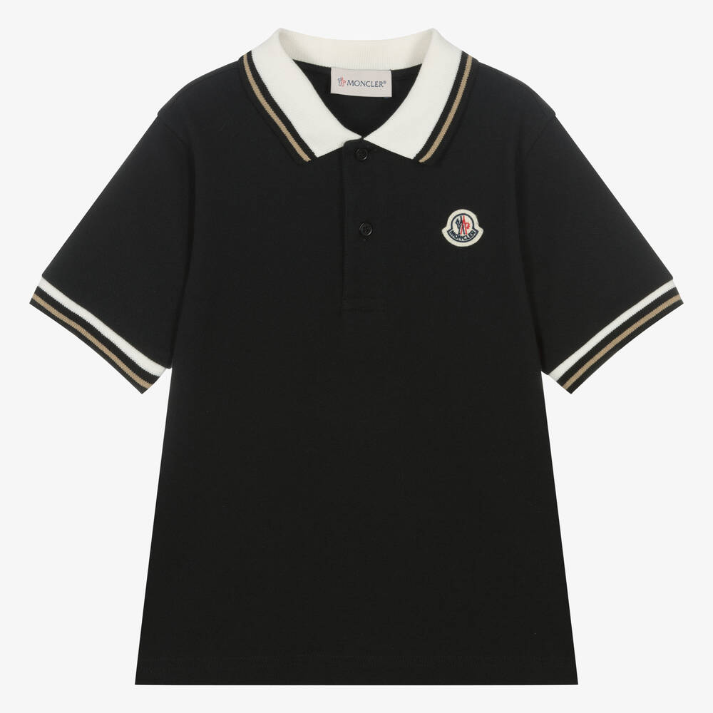 Moncler Enfant - Boys Black Cotton Polo Shirt | Childrensalon