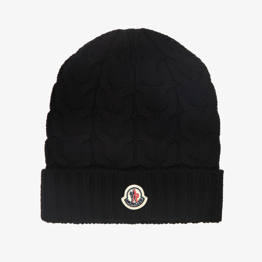 Moncler Enfant - Boys Black Wool Beanie Hat | Childrensalon