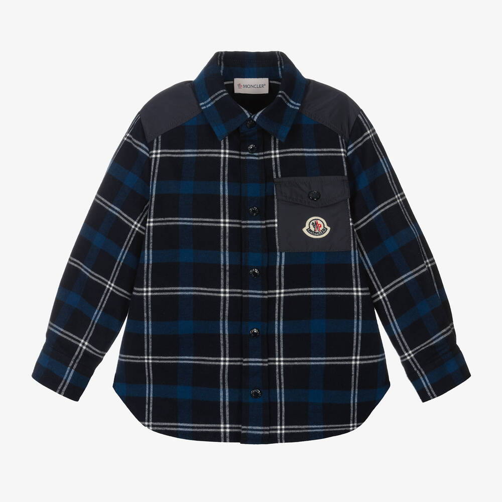 Moncler Enfant - Boys Blue Check Cotton Shirt | Childrensalon