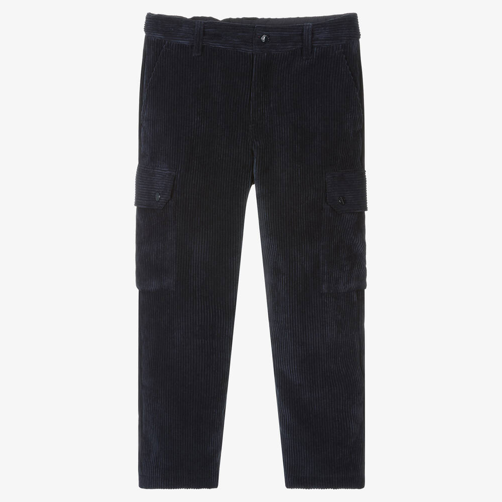 Moncler Enfant - Boys Blue Cotton Corduroy Trousers | Childrensalon