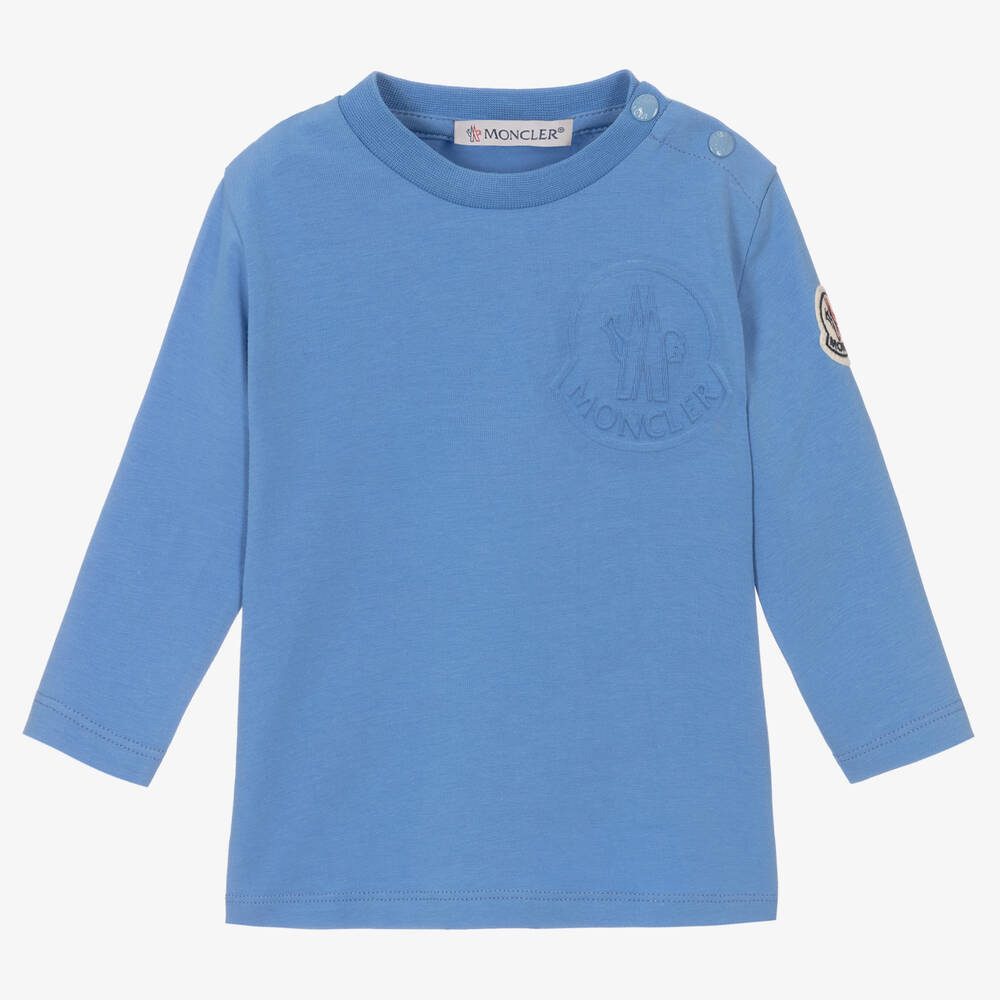 Moncler Enfant - Голубой хлопковый топ с тисненым логотипом | Childrensalon
