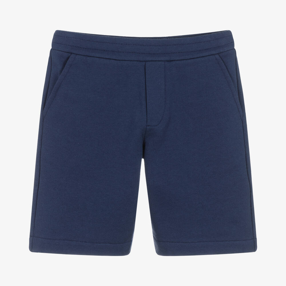 Moncler Enfant - Boys Blue Cotton Jersey Logo Shorts | Childrensalon
