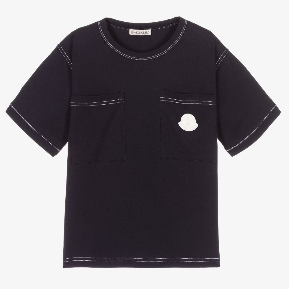 Moncler Enfant - Boys Blue Cotton Logo T-Shirt | Childrensalon