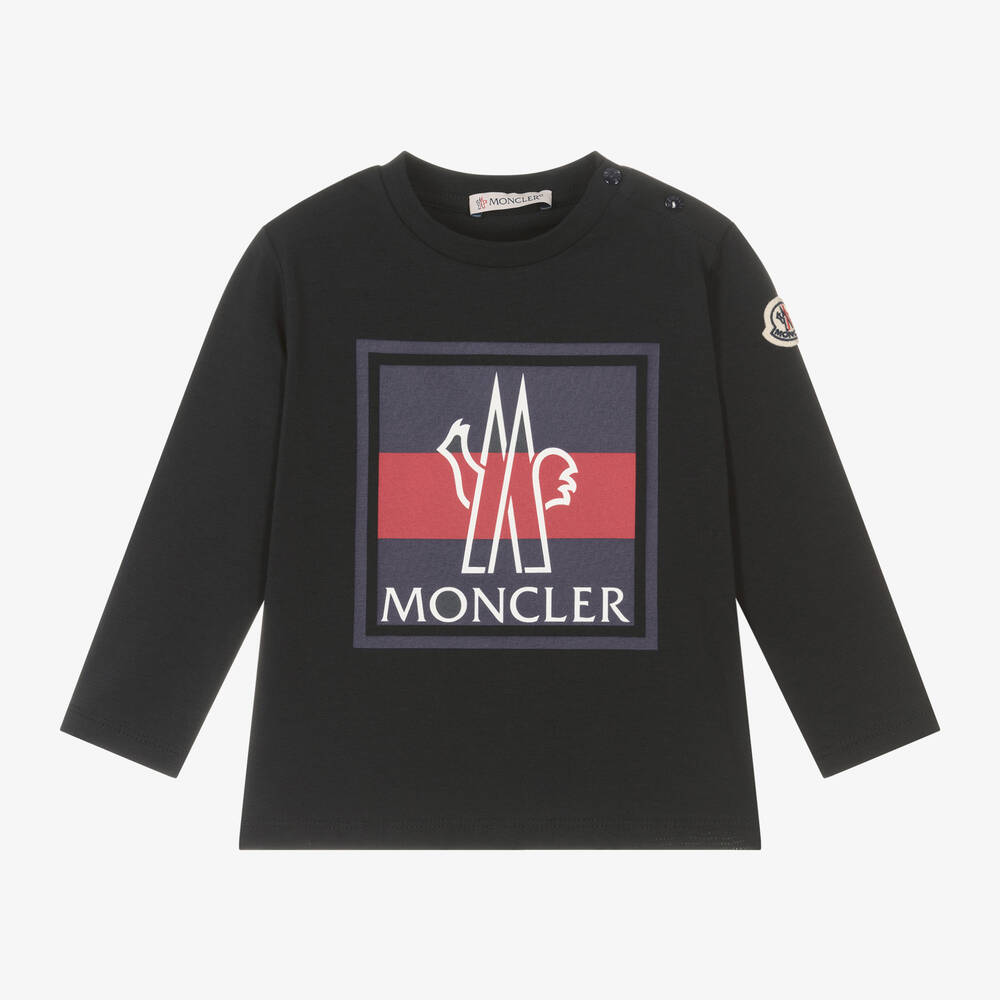 Moncler Enfant - توب أطفال ولادي بشعار ثلاثي الألوان قطن لون كحلي | Childrensalon