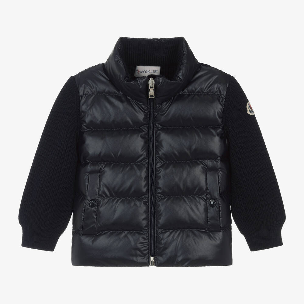 Moncler Enfant -  توب بسحاب مبطن بريش لون كحلي للأولاد | Childrensalon