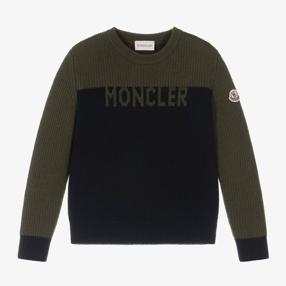 Moncler Enfant - Boys Blue & Green Wool Knit Sweater | Childrensalon