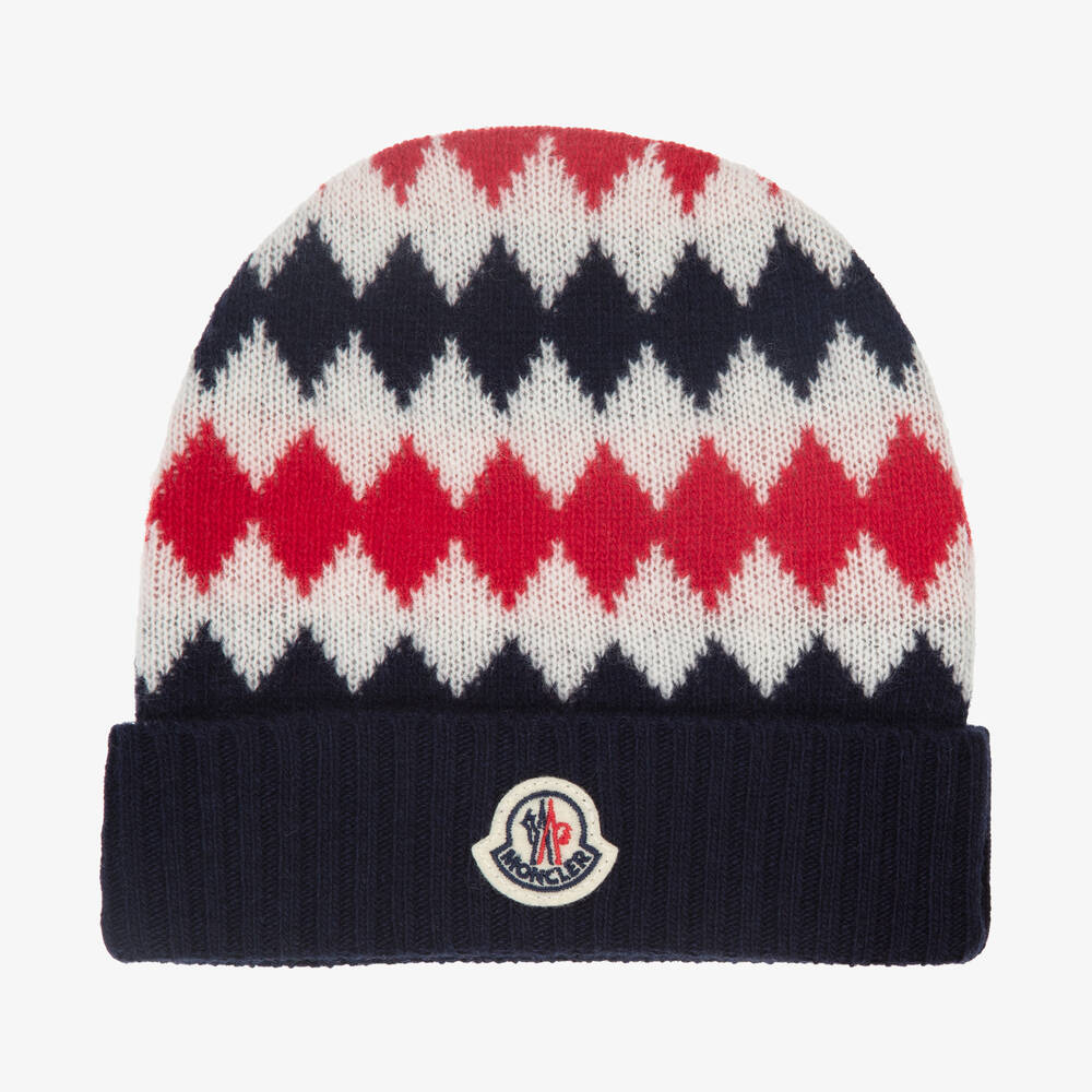 Moncler Enfant - Boys Blue & Red Wool Beanie Hat | Childrensalon