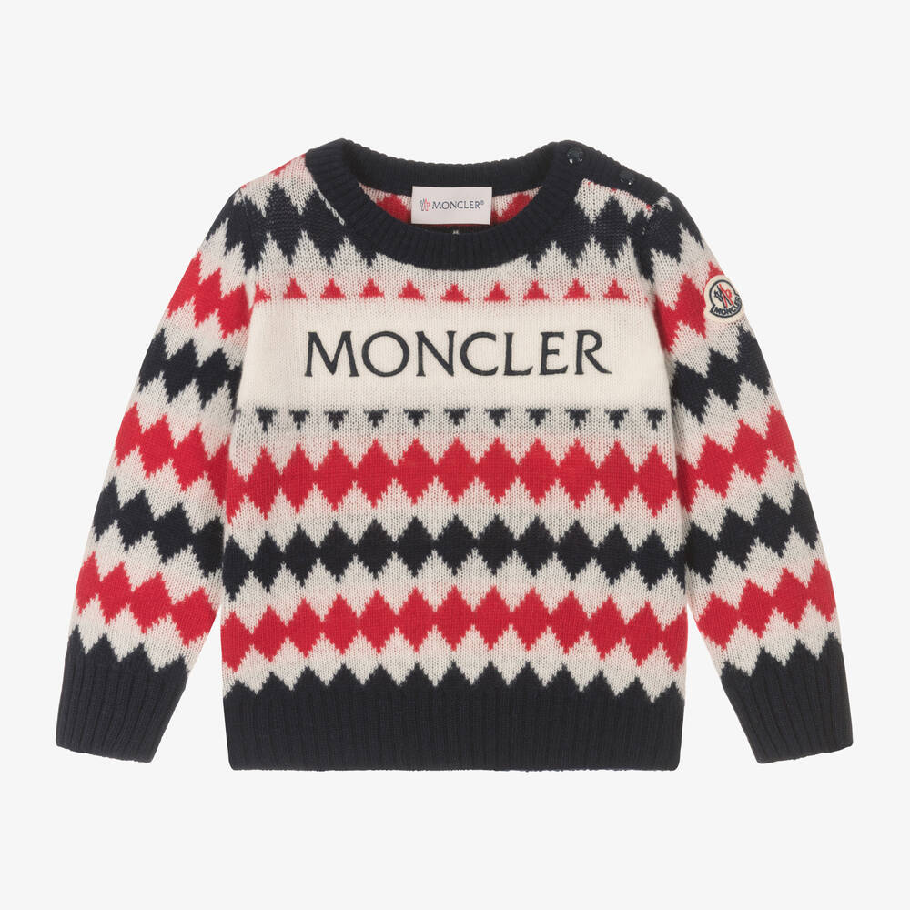 Moncler Enfant - بلوفر صوف محبوك لون أزرق وأحمر للأولاد | Childrensalon