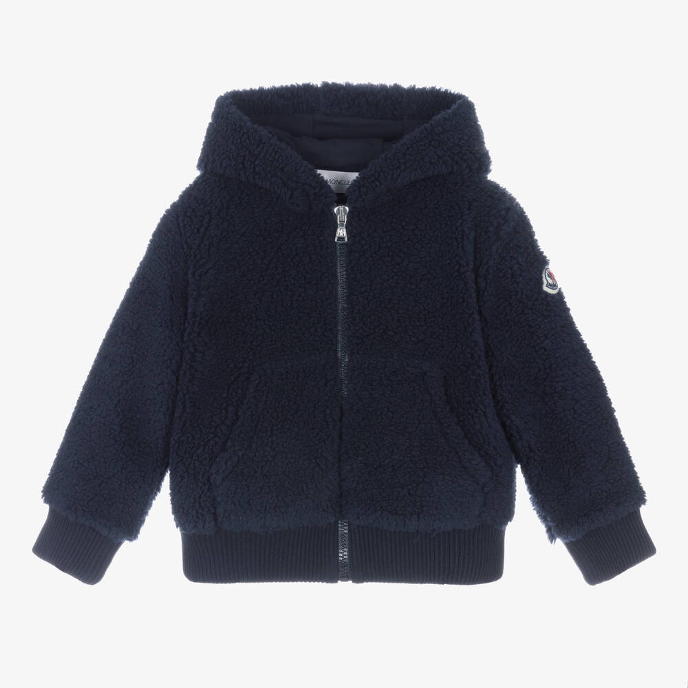 Moncler Enfant - Boys Blue Teddy Fleece Zip-Up Hoodie | Childrensalon