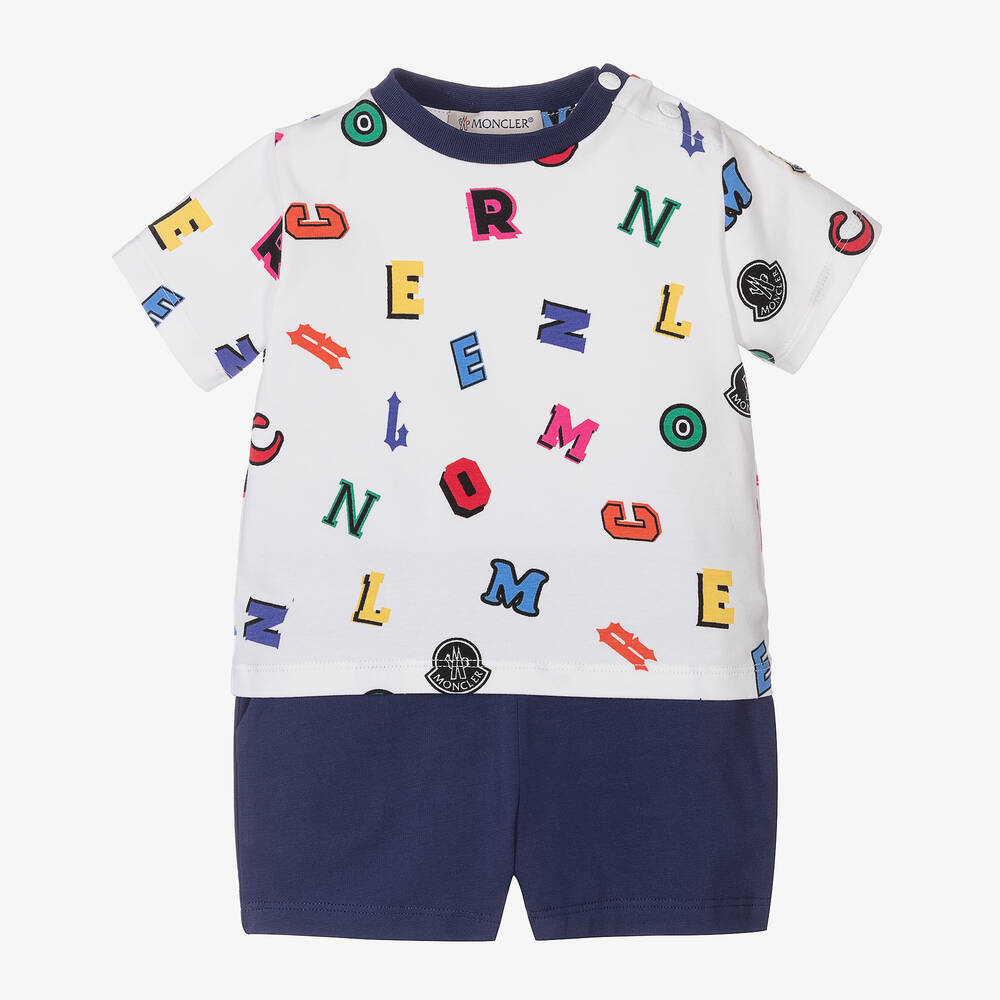 Moncler Enfant - Белая футболка и синие шорты из хлопка  | Childrensalon