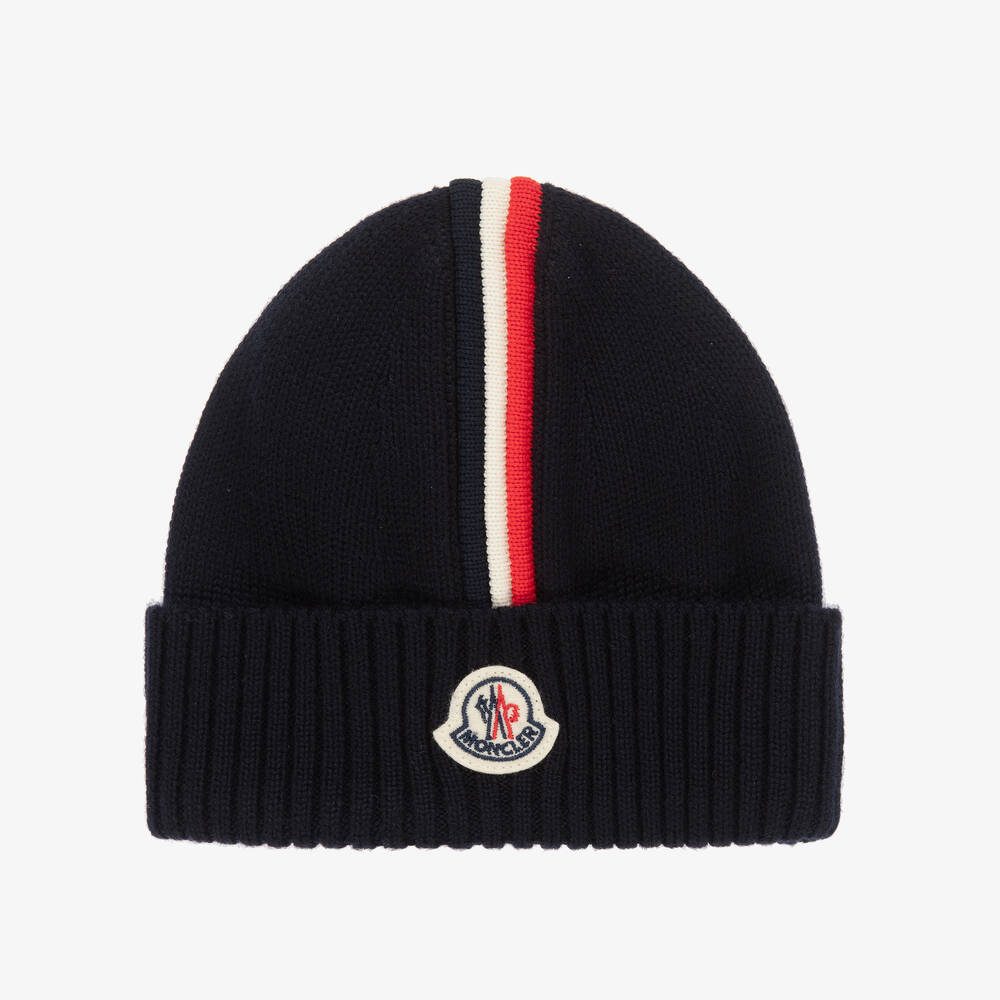 Moncler Enfant - Boys Blue Wool Knit Beanie Hat | Childrensalon