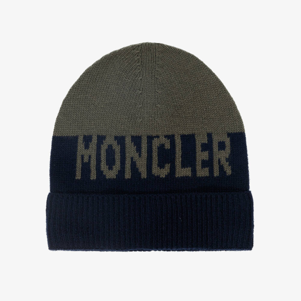 Moncler Enfant - Boys Green & Blue Wool Beanie Hat | Childrensalon