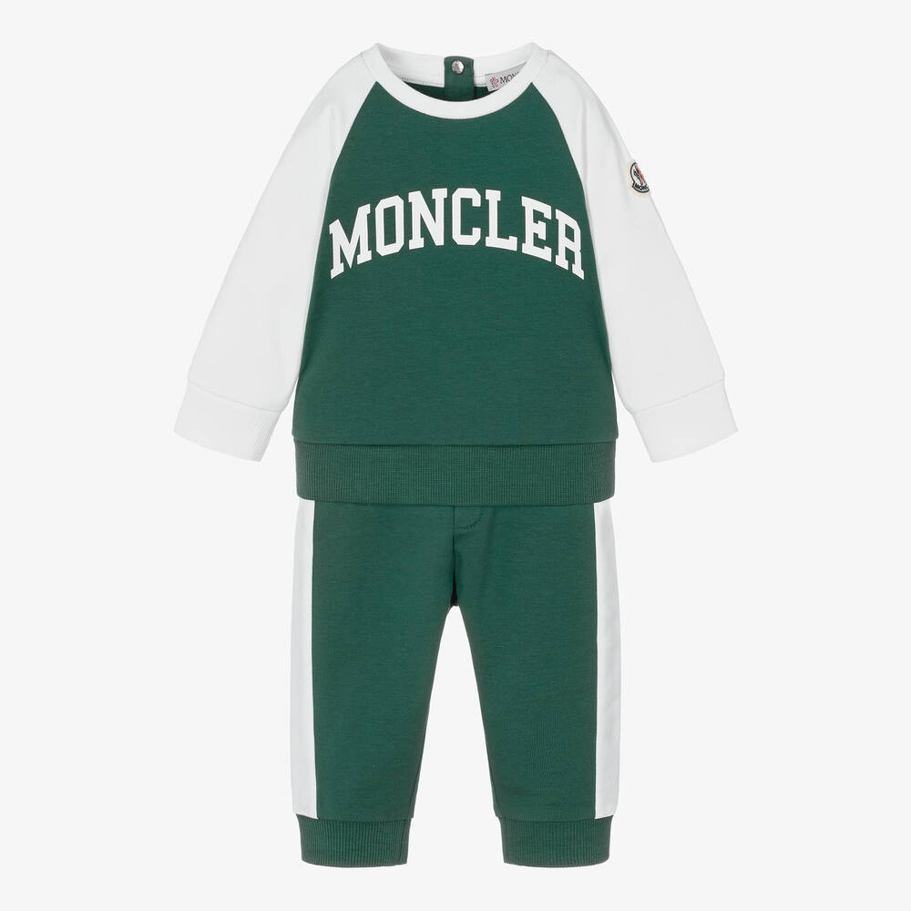 Moncler Enfant - بدلة رياضية قطن جيرسي لون أخضر وأبيض للأولاد | Childrensalon