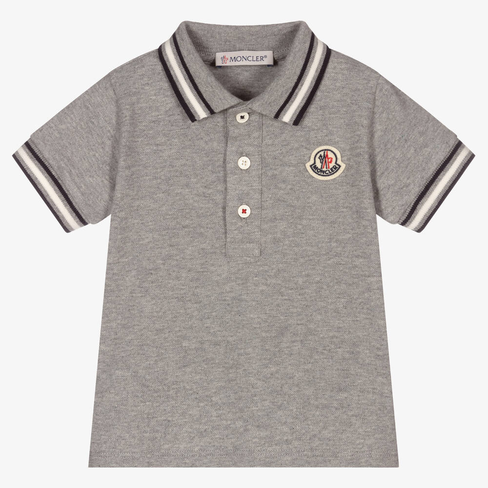 Moncler Enfant - Boys Grey Cotton Logo Polo Shirt   | Childrensalon