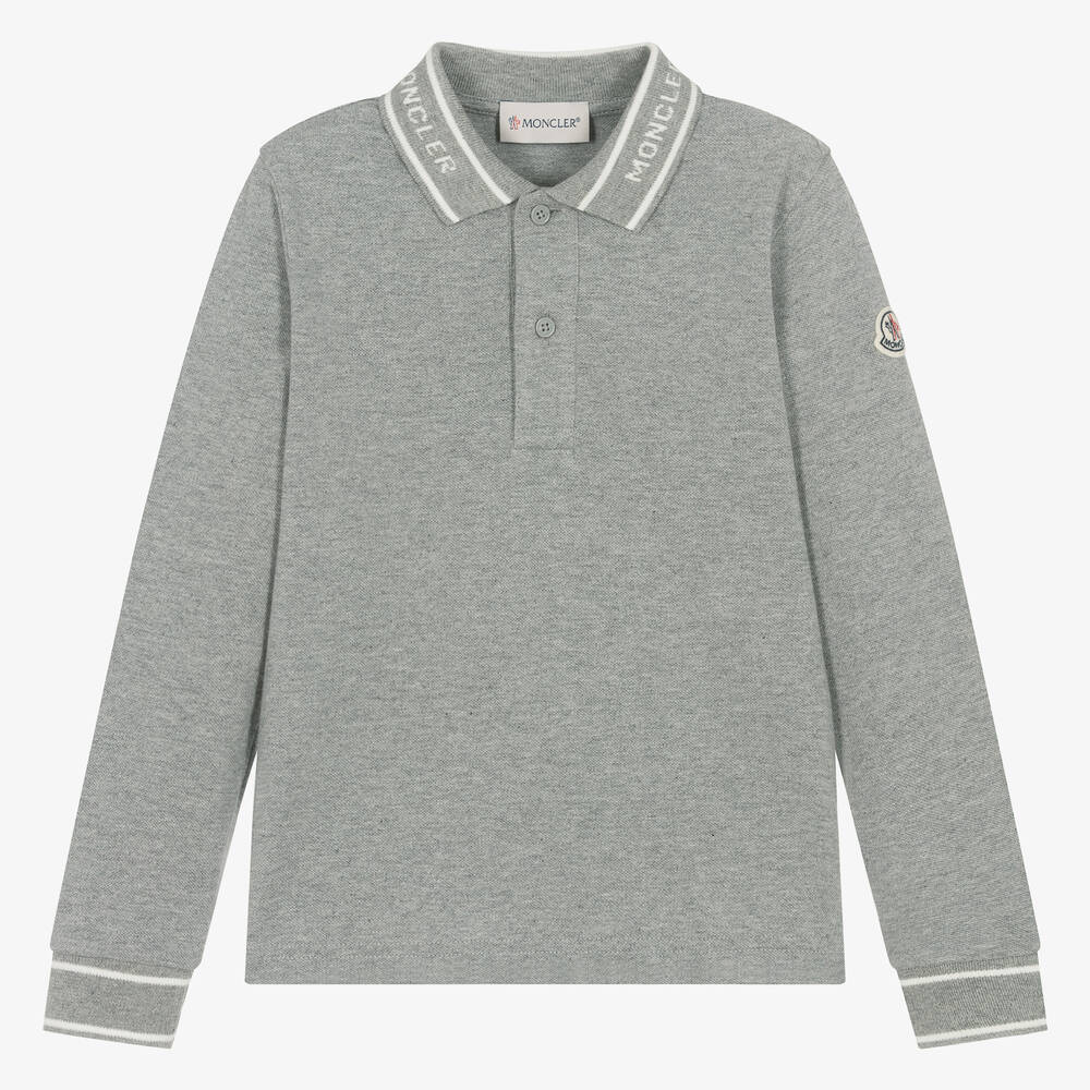 Moncler Enfant - Boys Grey Cotton Polo Shirt | Childrensalon