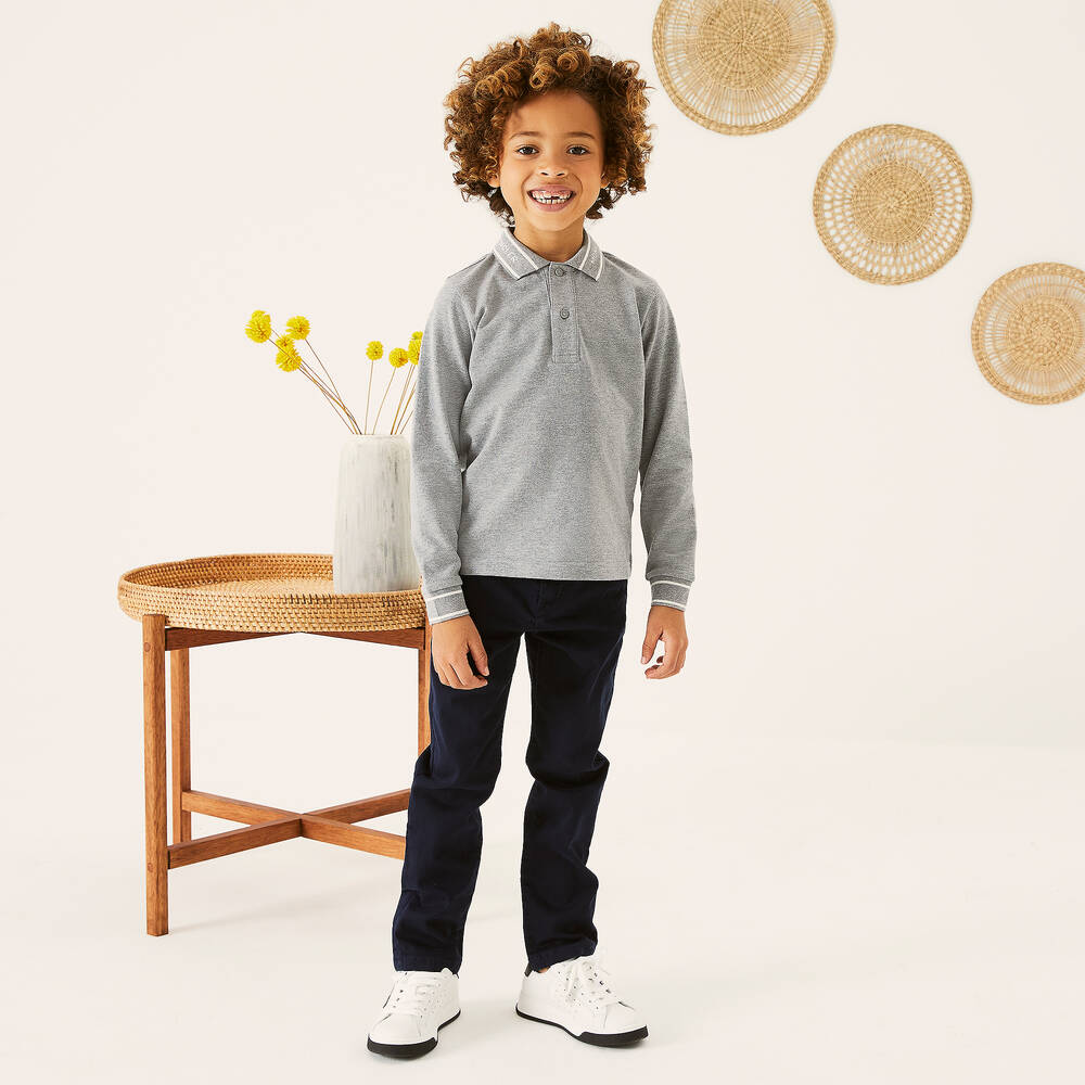 Moncler Enfant-Boys Grey Cotton Polo Shirt | Childrensalon