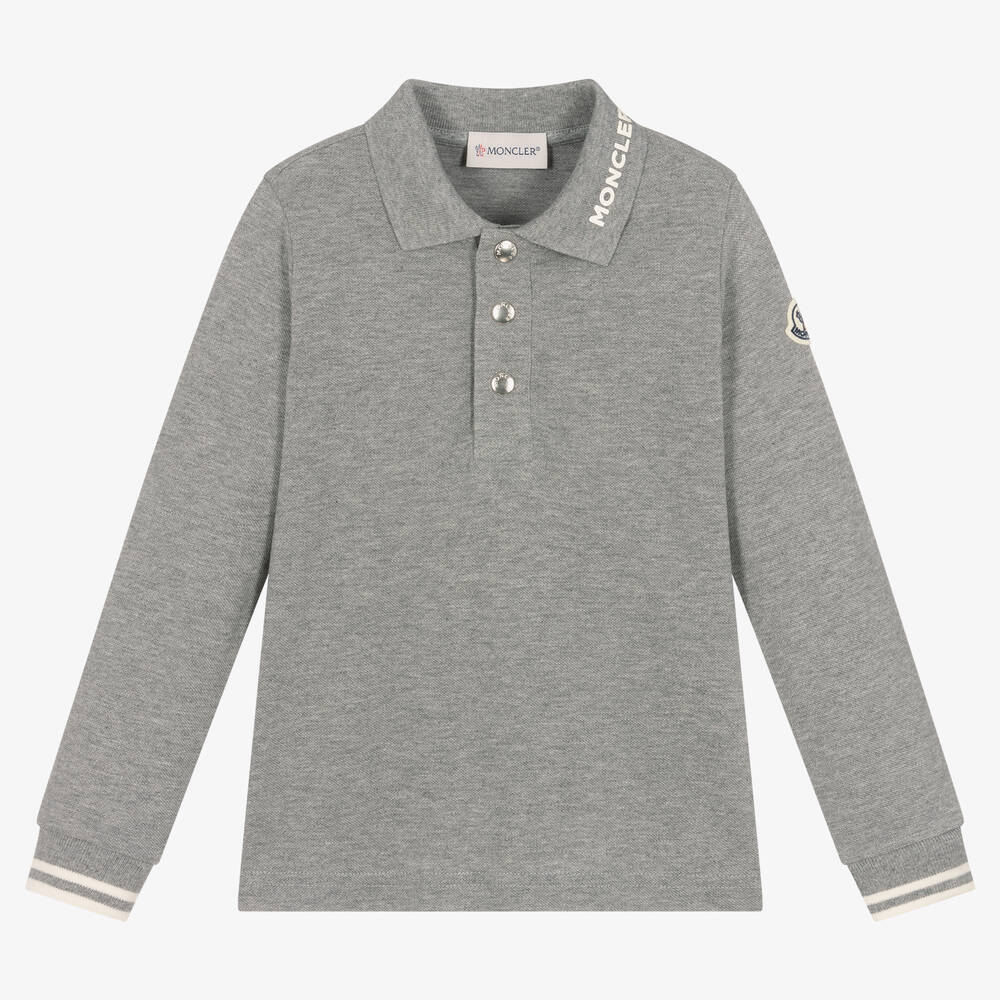 Moncler Enfant - Boys Grey Logo Polo Shirt | Childrensalon
