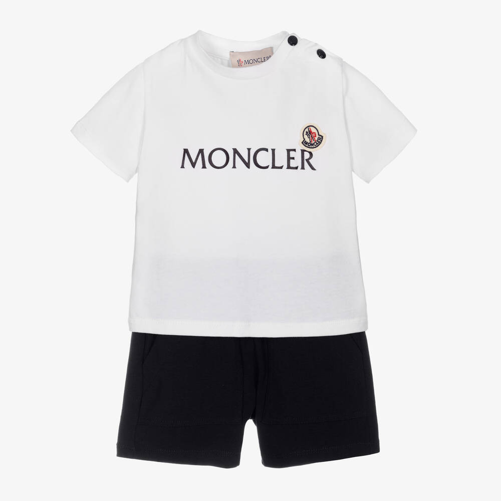 Moncler Enfant - Boys Ivory & Blue Cotton Shorts Set | Childrensalon