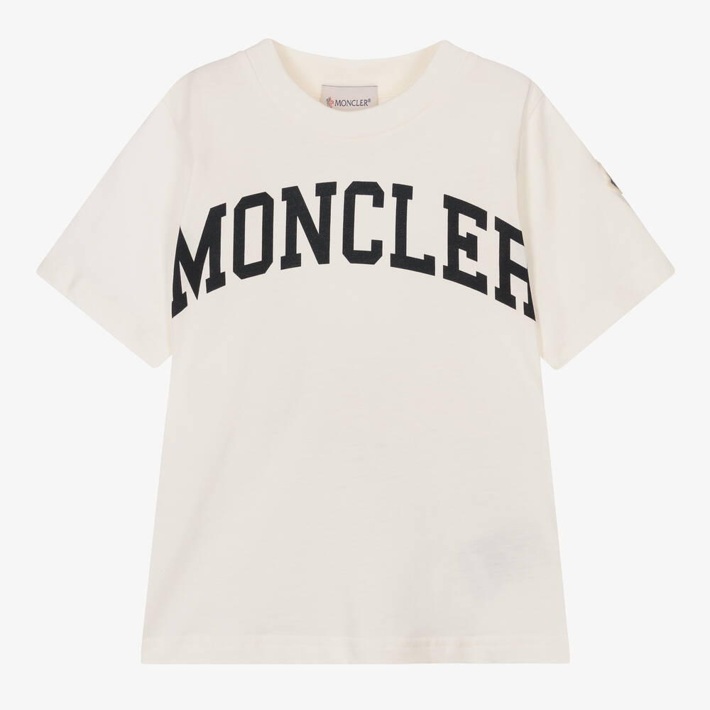 Moncler Enfant - Boys Ivory & Blue Varsity T-Shirt | Childrensalon