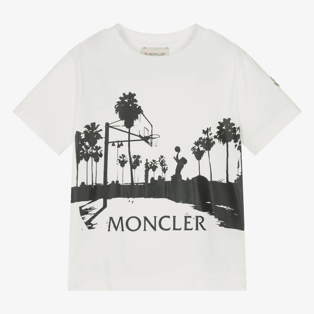 Moncler Enfant - Boys Ivory Cotton Basketball T-Shirt | Childrensalon