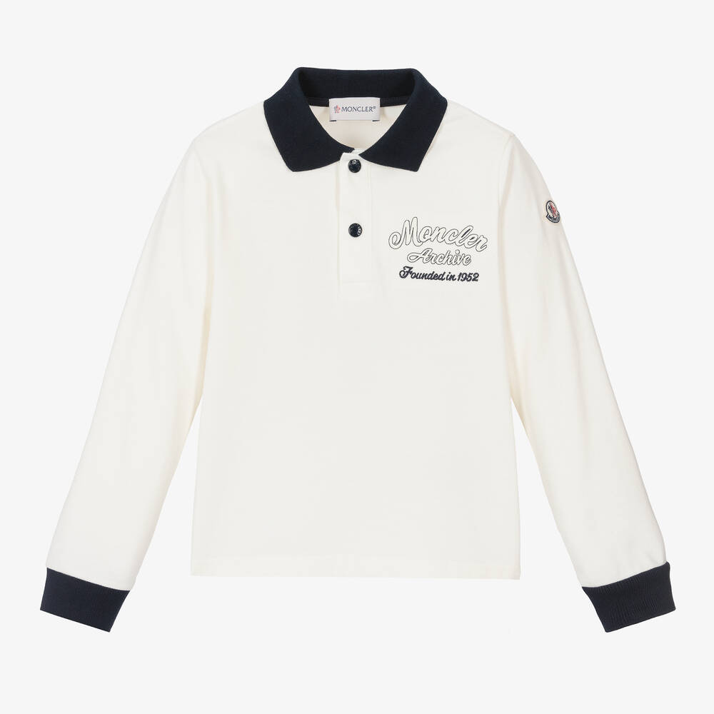 Moncler Enfant - Baumwollpiqué-Poloshirt Elfenbein | Childrensalon