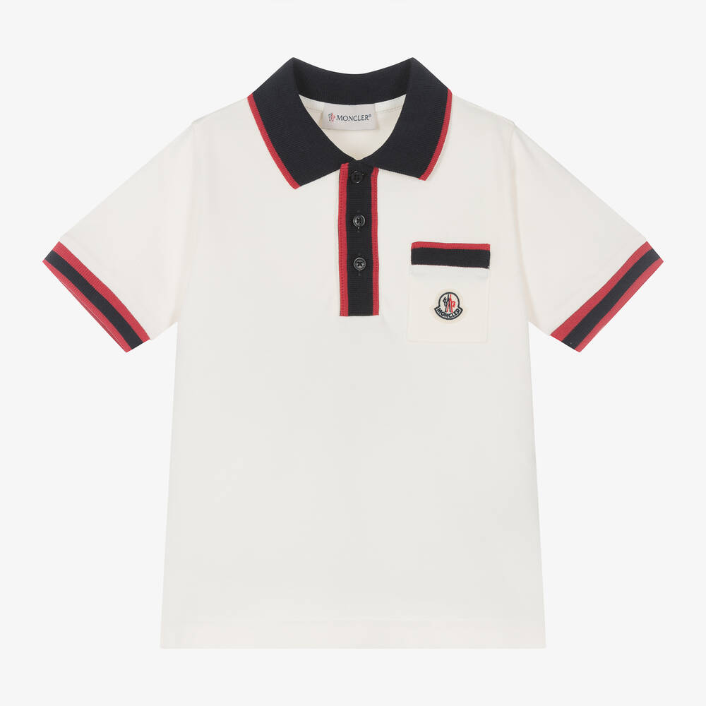 Moncler Enfant - Boys Ivory Cotton Polo Shirt | Childrensalon