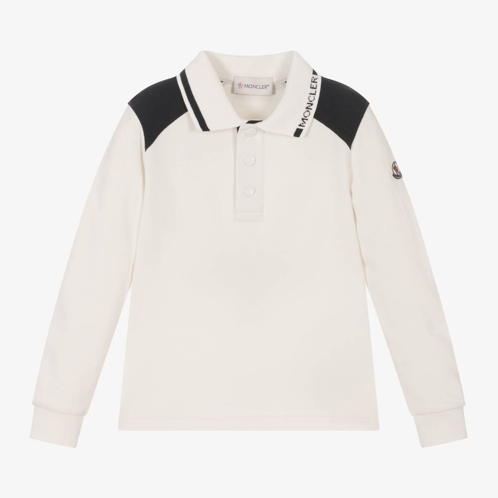 Moncler Enfant - Boys Ivory Cotton Polo Shirt | Childrensalon