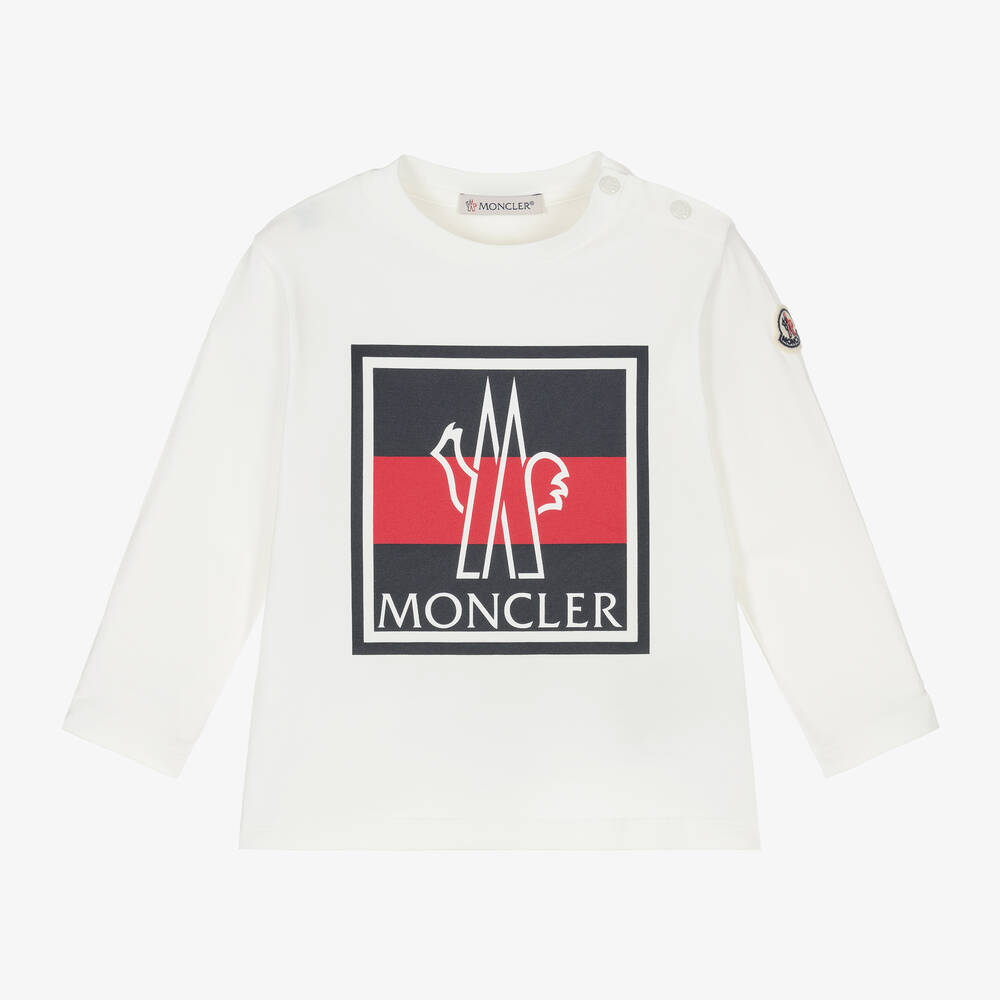 Moncler Enfant - Boys Ivory Cotton Tricolour Logo Top | Childrensalon