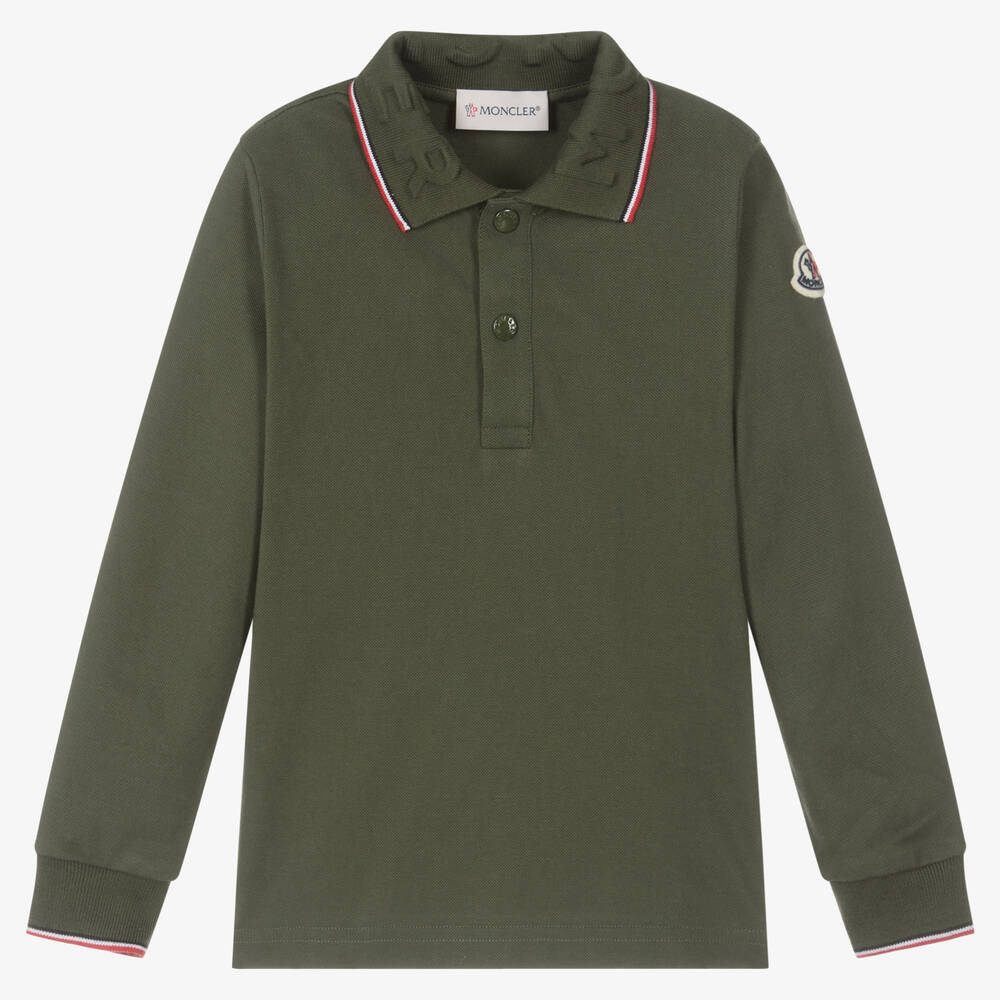 Moncler Enfant - Boys Khaki Green Cotton Polo Shirt | Childrensalon