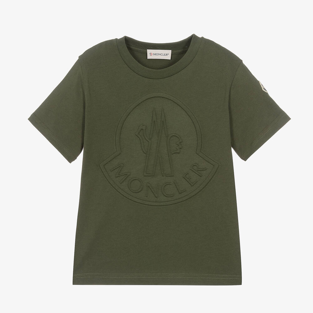 Moncler Enfant - Хлопковая футболка цвета хаки | Childrensalon