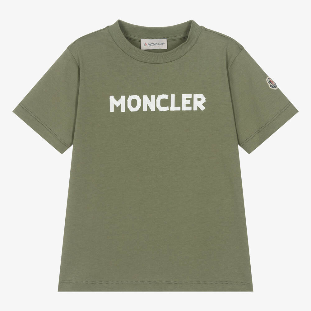 Moncler Enfant - تيشيرت قطن لون أخضر كاكي للأولاد | Childrensalon