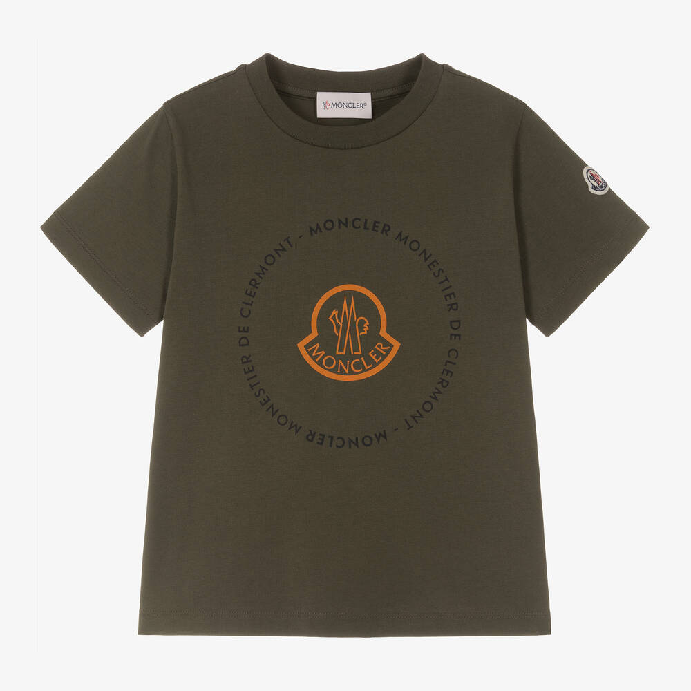 Moncler Enfant - Boys Khaki Green Cotton T-Shirt | Childrensalon