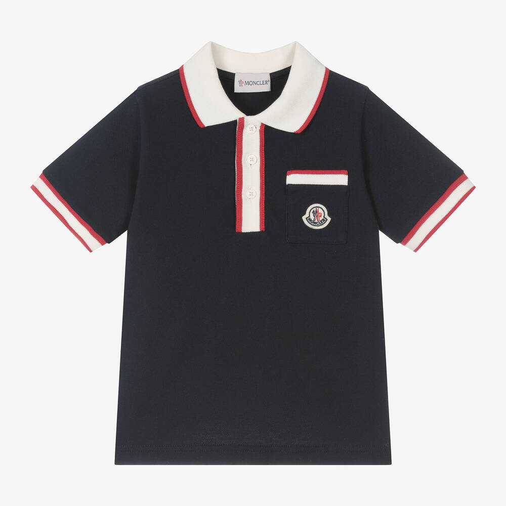 Moncler Enfant - Boys Navy Blue Cotton Polo Shirt | Childrensalon