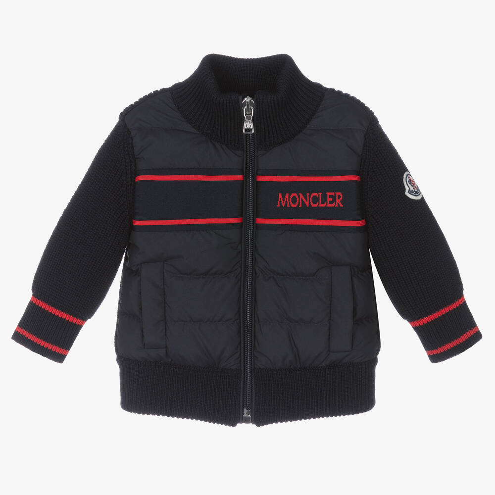 Moncler Enfant - توب بسحاب مبطن بريش لون كحلي للأولاد | Childrensalon